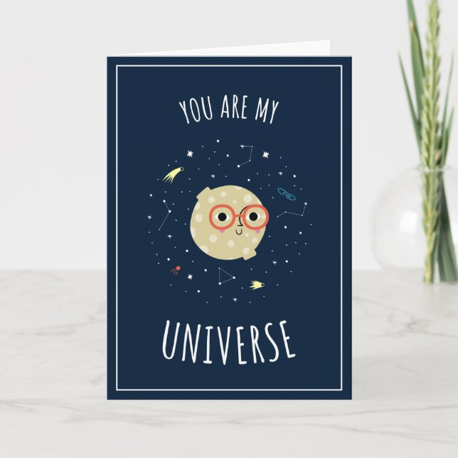 Funny Kawaii Moon Universe Constellation Valentine Karte (Vorderseite)