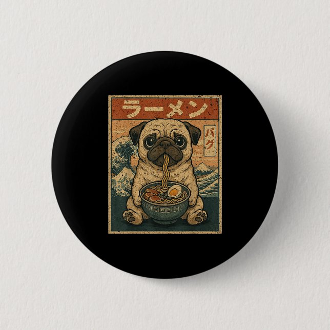 Funny Kawaii Ramen Mops Japanischer Noodles Mops E Button (Vorderseite)