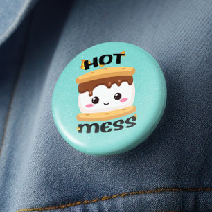 Funny Kawaii S'mores Hot Mess Button
