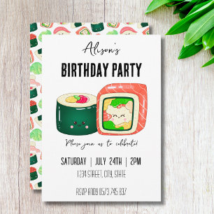 Funny Kawaii Sushi Rolls Birthday Party Einladung