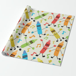 Funny Kawaii tanzende Crayons mit Musiknoten Geschenkpapier