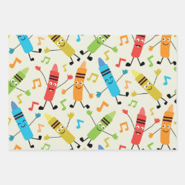 Funny Kawaii tanzende Crayons mit Musiknoten Geschenkpapier Set