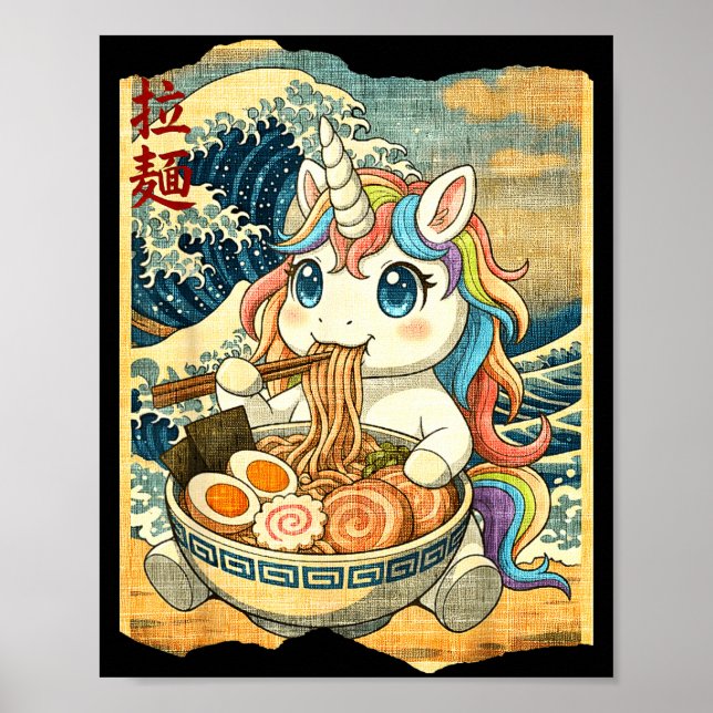 Funny Kawaii Unicorn Ramen Noodle Bowl Japanese Wa Poster (Vorne)