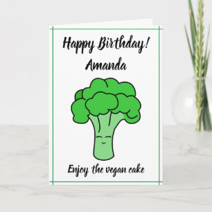 Funny Kawaii White Vegan Broccoli Birthday Karte