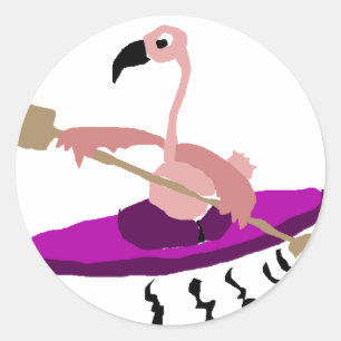 Funny Kayaking Flamingo Runder Aufkleber