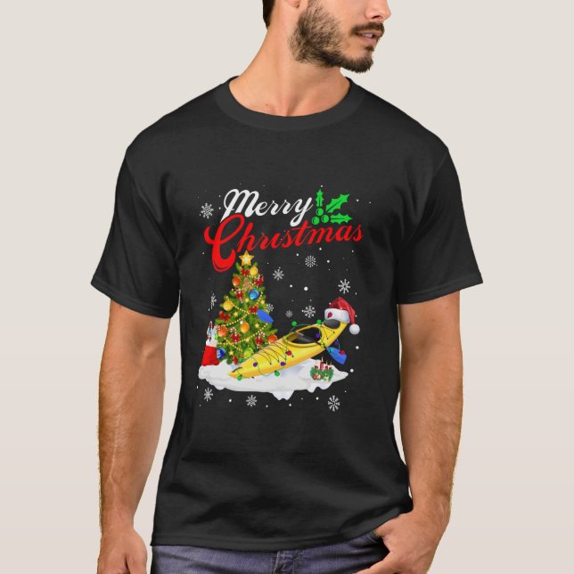 Funny Kayaking Lover Xmas Licht Santa Kayak Chr T-Shirt (Vorderseite)