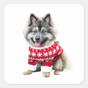 Funny Keeshond im Weihnachtssüßer Quadratischer Aufkleber
