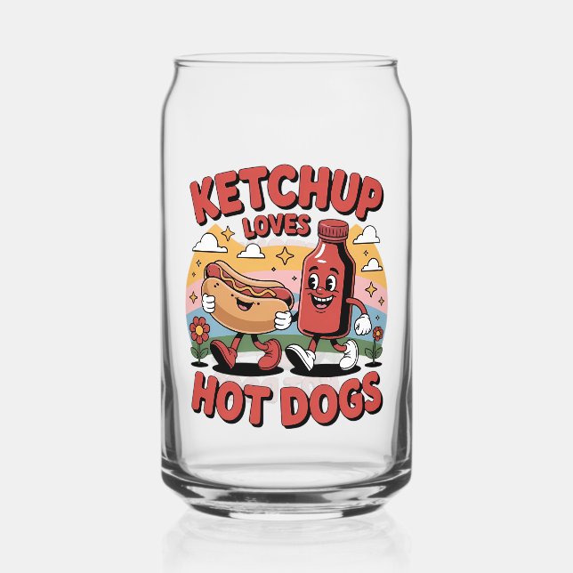 Funny Ketchup und Hot Dog Cartoon Retro Food Art Dosenglas (Vorderseite)