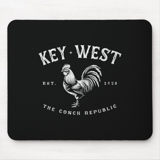 Funny Key West Rooster Chicken Sunrise Fischen Sur Mousepad (Vorne)