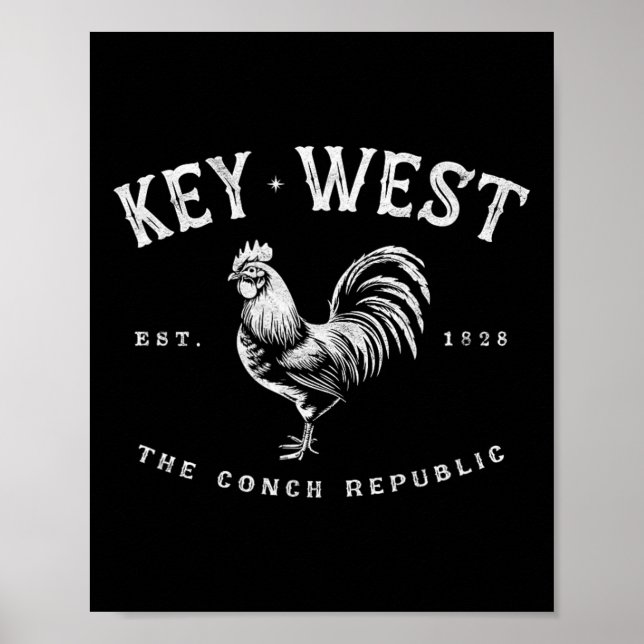 Funny Key West Rooster Chicken Sunrise Fischen Sur Poster (Vorne)