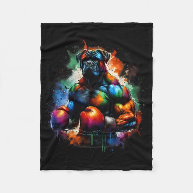 Funny Kickboxing Or Boxing Boxer Dog Paint Splash  Fleecedecke (Vorderseite)
