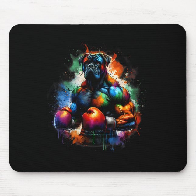 Funny Kickboxing Or Boxing Boxer Dog Paint Splash  Mousepad (Vorne)
