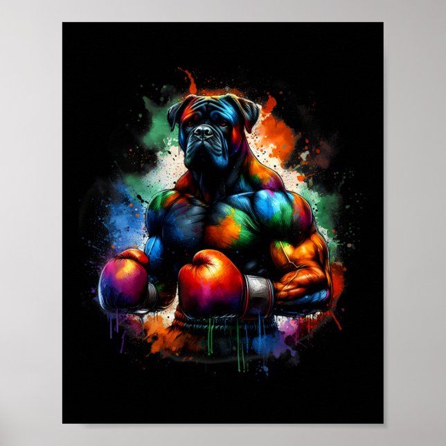 Funny Kickboxing Or Boxing Boxer Dog Paint Splash  Poster (Vorne)