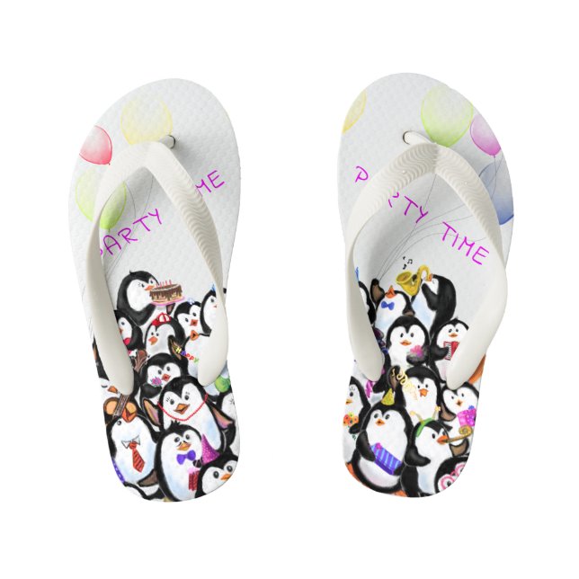 Funny Kid's Flip Flops mit Happy Pinguins Party (Fußbett)