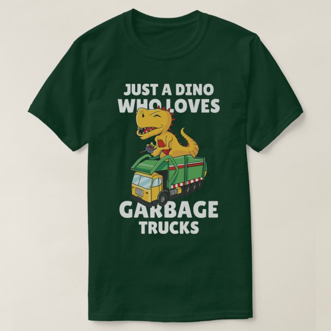 Funny Kids Just A Dino Who Loves Garbage Trucks  T-Shirt (Design vorne)