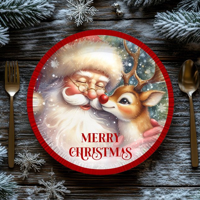Funny Kids Santa Rudolph Holiday Party Plates Pappteller (Funny Kids Santa Rudolph Holiday Party Plates)