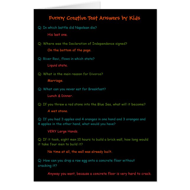 Funny Kids Test Ansers Card zu senden ein Lächeln (Vorne)