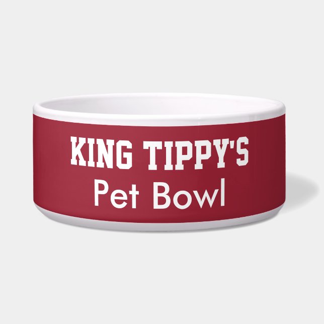 Funny King Dog Pet Bowl Red White PERSONALIZE NAME Napf (Vorderseite)