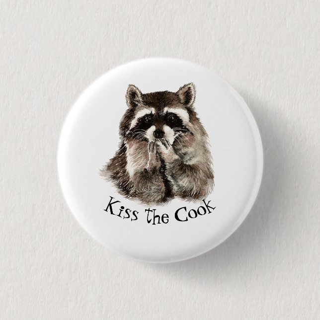 Funny, Kiss den Koch, Raccoons Tasche Button (Vorderseite)