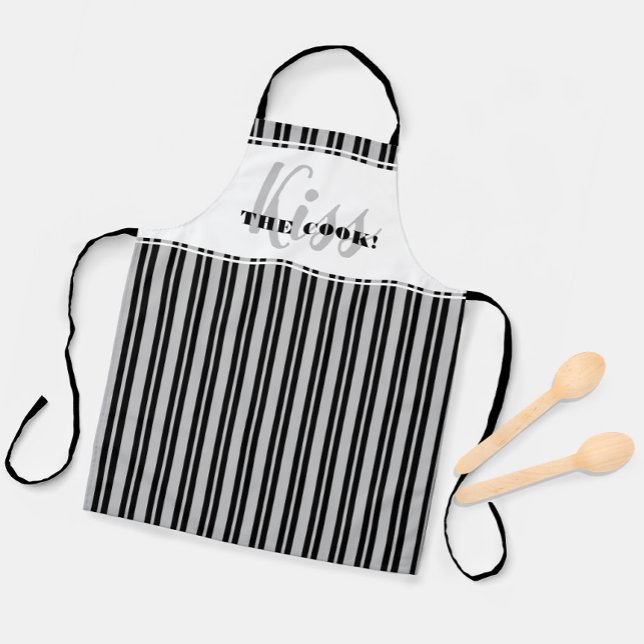 Funny Kiss The Cook Moderner Spaß Schwarz-weiß Gra Schürze (Funny Kiss The Cook Modern Humor Black White Gray Apron)