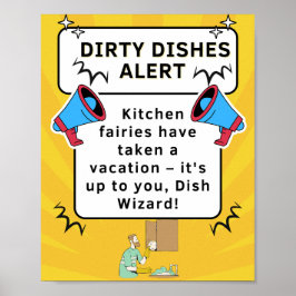 Funny Kitchen Poster - Dirty Geschirrs Alert für M