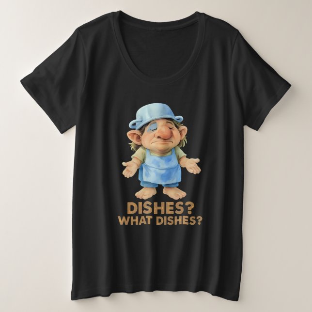 Funny Kitchen Troll - Geschirr? Welche Geschirr? K Große Größe T-Shirt (Design vorne)