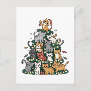 Funny Kitten Christmas Tree Cat Pet Animal Lover Ankündigungspostkarte