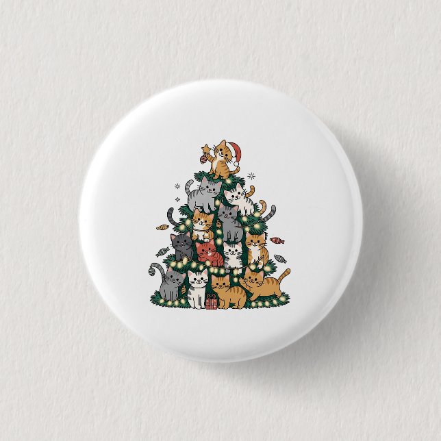 Funny Kitten Christmas Tree Cat Pet Animal Lover Button (Vorderseite)
