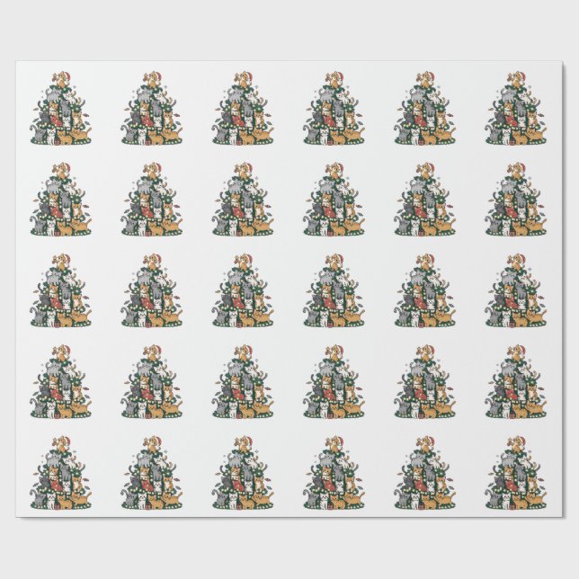 Funny Kitten Christmas Tree Cat Pet Animal Lover Geschenkpapier (Flach)