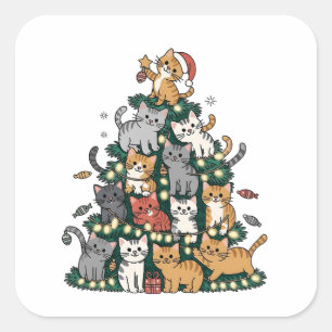 Funny Kitten Christmas Tree Cat Pet Animal Lover Quadratischer Aufkleber