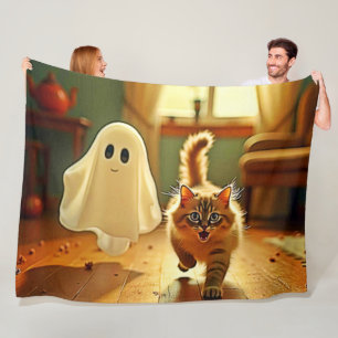 Funny Kitten Spooky Friend Design Fleecedecke