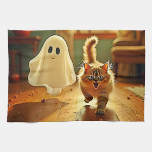 Funny Kitten Spooky Friend Design Geschirrtuch
