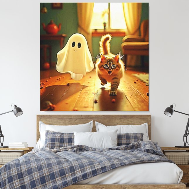 Funny Kitten Spooky Friend Design Leinwanddruck (Insitu (Schlafzimmer))