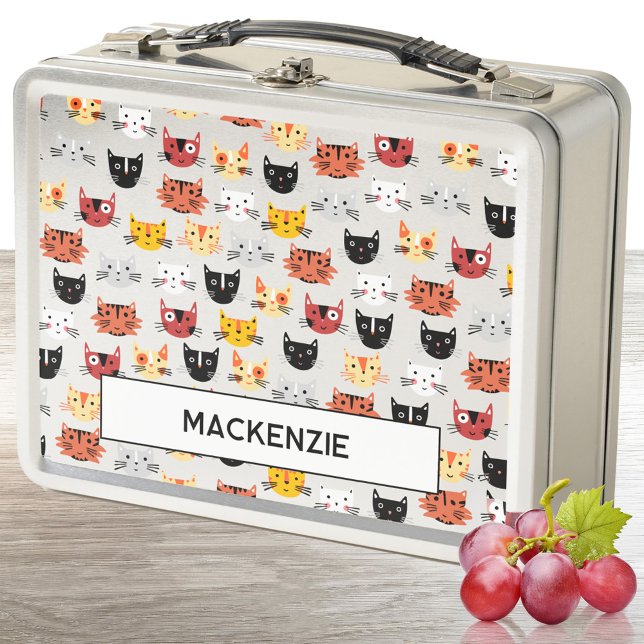 Funny Kitty Cat Personalisiert Name Metall Brotdose (Fun kitty cat pattern personalized custom name metal lunch box)