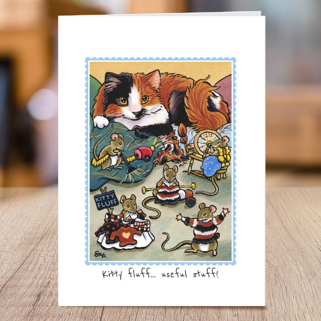 Funny Kitty Fluff Katze Grooming Maus geklappt Karte (Von Creator hochgeladen)