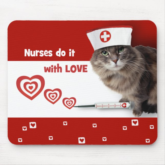 Funny Kitty Wear Nurse Cap Geschenk Mousepad (Vorne)