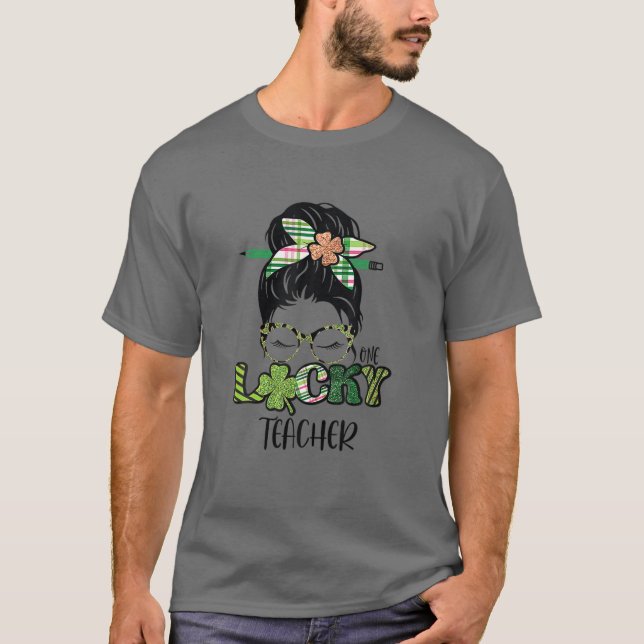 Funny Kleeblatt One Lucky Teacher St Patricks Day  T-Shirt (Vorderseite)