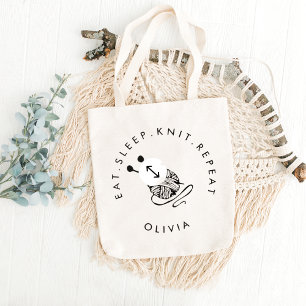 Funny Knitting essen Schlaf Strick wiederholen Per Jumbo Stoffbeutel