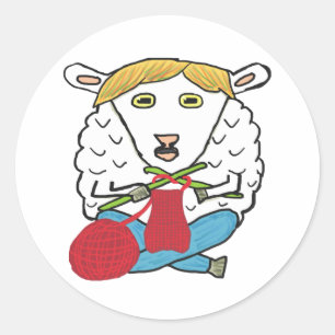 Funny Knitting Sheep Runder Aufkleber