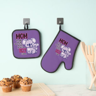 Funny Koala Bären Mama egal was das Leben ausstrah Ofenhandschuh & Topflappen-Set
