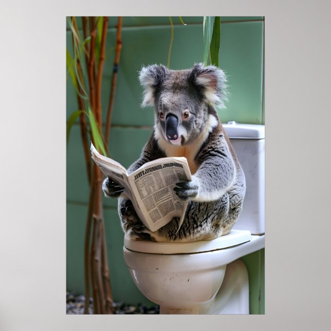 Funny Koala Bathroom Print, Reading Newspaper Poster (Vorne)