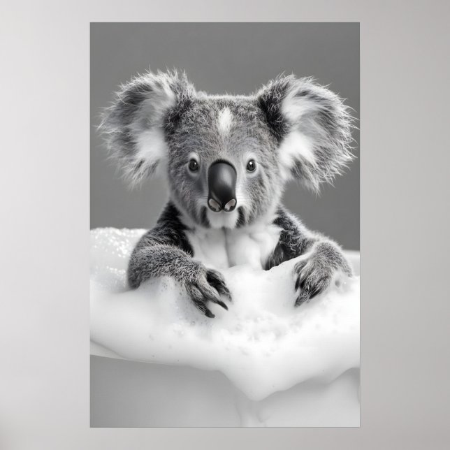 Funny Koala Bubble Bath Print, Vintage Bathroom Poster (Vorne)