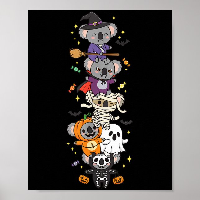 Funny Koala Witch Vampire Ghost Halloween Kids Men Poster (Vorne)