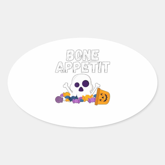 Funny Koch Pun Bone Appetit Halloween Candy Ovaler Aufkleber (Vorderseite)