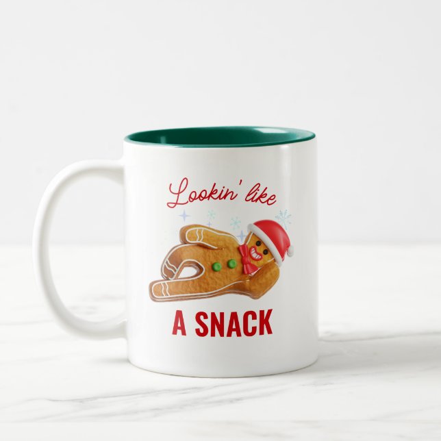 Funny Kokett Gingerbread Mann Weihnachts-Tasse Zweifarbige Tasse (Links)