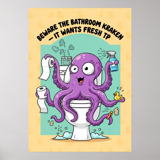 Funny Kraken Bathroom Poster (Vorne)