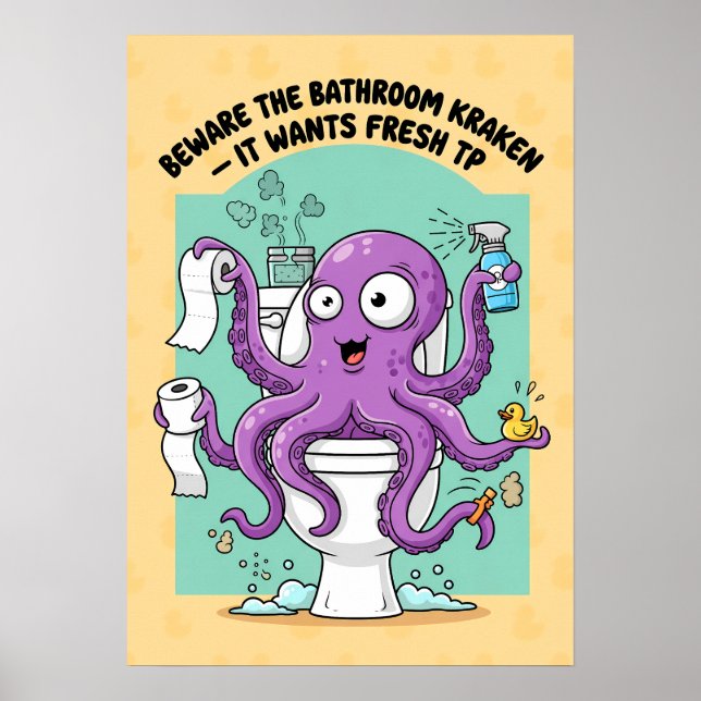 Funny Kraken Bathroom Poster (Vorne)