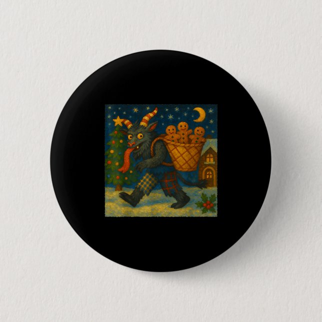 Funny Krampus Gingerbread Night Festive Creepy Hol Button (Vorderseite)