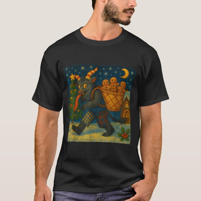 Funny Krampus Gingerbread Night Festive Creepy Hol T-Shirt (Vorderseite)