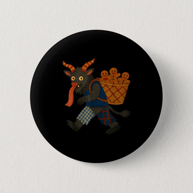 Funny Krampus Gingerbread Yarn Art Creepy Holiday  Button (Vorderseite)